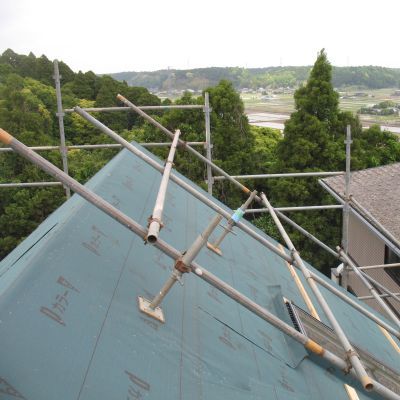 薪ストーブ設置工事　千葉県　やっぱり足場がないと・・・